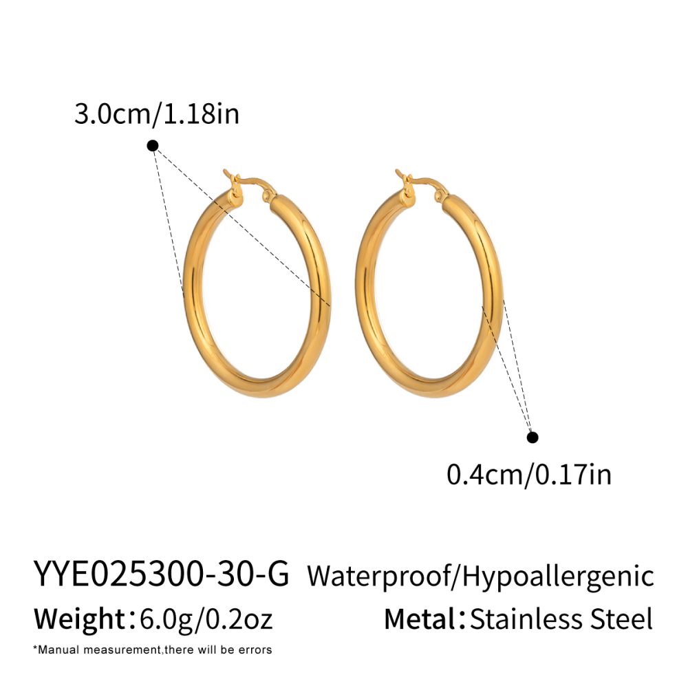 1 Paire De Boucles D'Oreilles Créoles Basiques En Acier Inoxydable Étanche Couleur Or 
