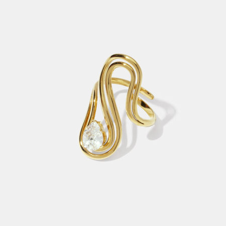 Bague en acier inoxydable étanche avec zircon de forme irrégulière et pierre précieuse couleur or