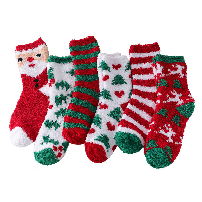 Coffret Cadeau De Noël En Polaire Corail Épaisse Pour Femmes, Chaussettes Mi-Mollet h5Image3