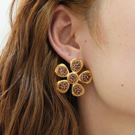 1 paire de boucles d'oreilles à tige en acier inoxydable couleur or pour femme, série Simple, motif fleur naturelle 2