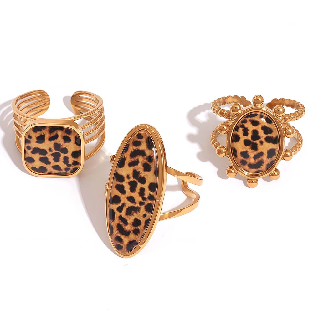 Bague Tendance Décontractée À Imprimé Léopard En Acier Inoxydable Étanche Pour Femme (1 Pièce) Image6