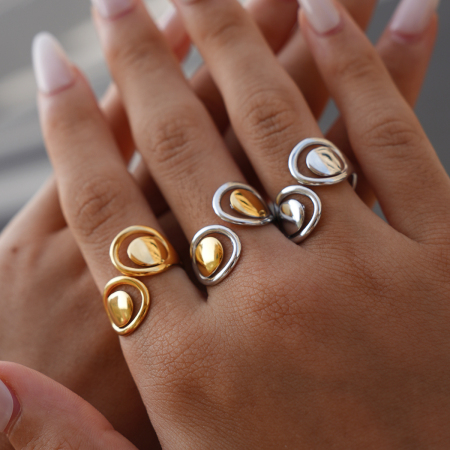 Bague vintage minimaliste creuse en acier inoxydable étanche pour femme et homme (1 pièce) 2