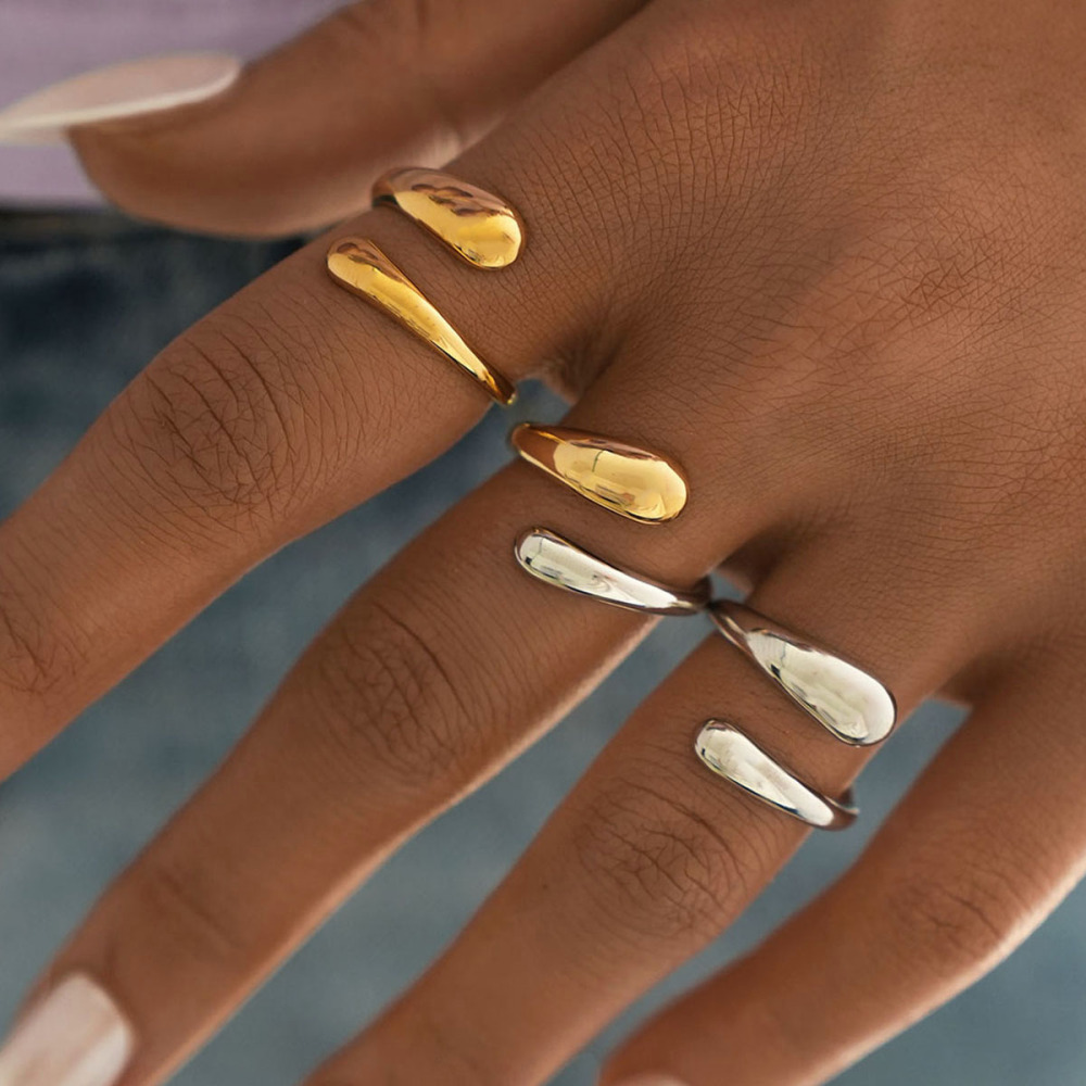 Bague Simple En Acier Inoxydable Couleur Or Avec Gouttelettes Image5