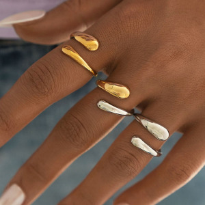 Bague Simple En Acier Inoxydable Couleur Or Avec Gouttelettes h5 Image5