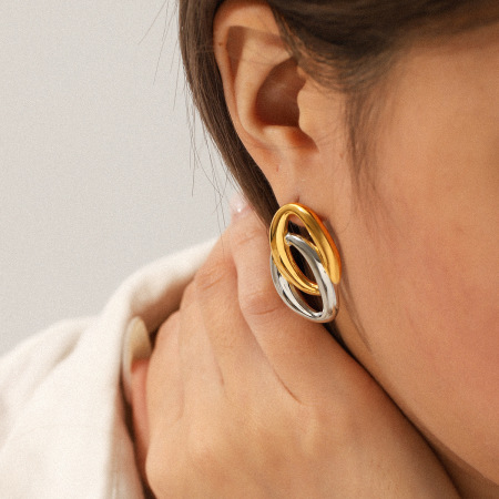 1 paire de boucles d'oreilles puces pour femmes, en acier inoxydable étanche, coloris or et argent. 2