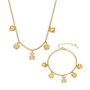 Ensembles De Bijoux Pour Femmes En Acier Inoxydable Imperméable, Couleur Or, Avec Ours Mignon Et Trèfle h5 Image9