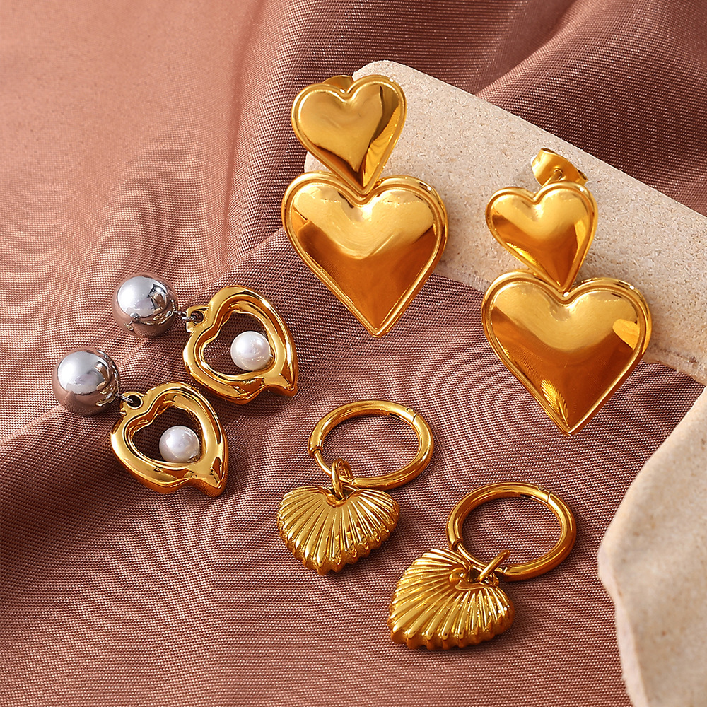 1 Paire De Boucles D'Oreilles Pendantes En Acier Inoxydable Étanches En Forme De Cœur Image3