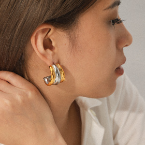 1 Paire De Boucles D'Oreilles À Tige Pour Femme, Couleurs Mixtes Or Et Argent, Pour Un Usage Quotidien h5 Image5