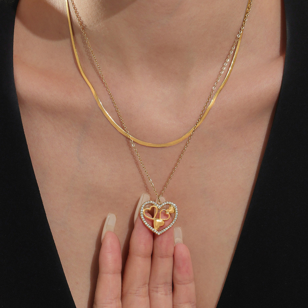 Collier Pendentif Élégant En Forme De Cœur, En Acier Inoxydable Étanche, Couleur Or, Pour Femme (1 Pièce) Image5