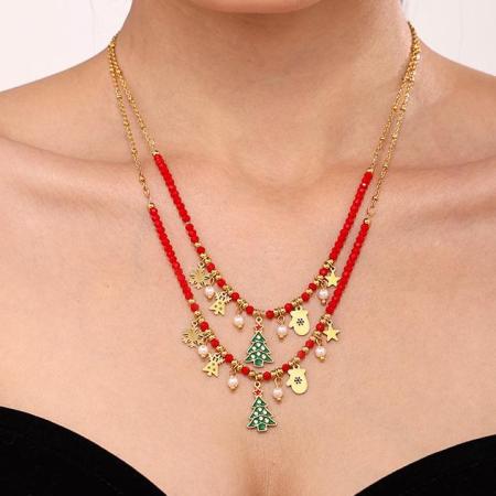 Colliers pendentifs pour femmes en acier inoxydable doré, ornés d'un zircon et représentant un sapin de Noël classique