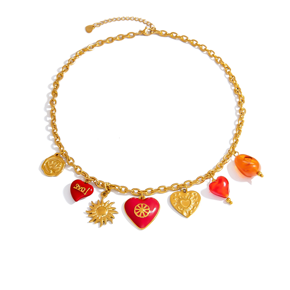 Collier Pendentif Femme En Acier Inoxydable Doré, Motif Cœur, Étanche (1 Pièce)