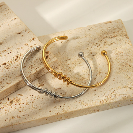 Bracelet manchette étanche en acier inoxydable doré, 1 pièce 2