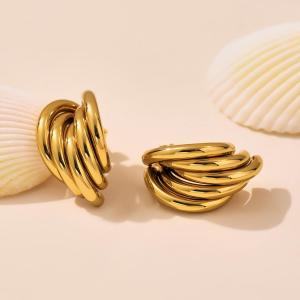 1 Paire De Boucles D'Oreilles Puces Pour Femme, En Acier Inoxydable De Forme Irrégulière, Étanches, Couleur Or h5 Image6