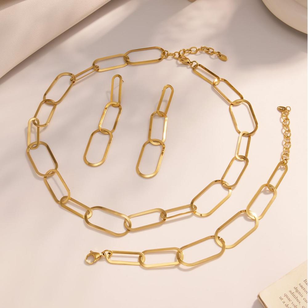 Ensembles De Bijoux Pour Femmes Simple Squircle En Acier Inoxydable Étanche Couleur Or h5Image2