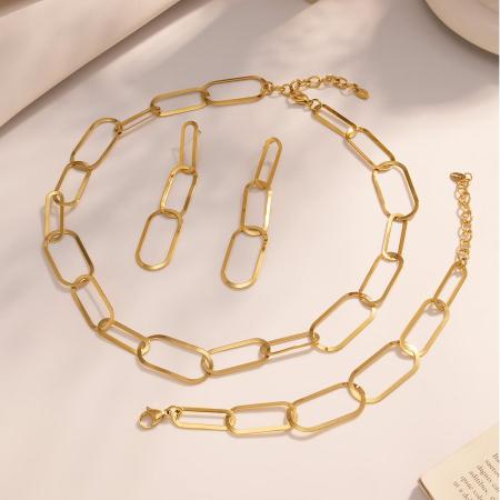 Ensembles De Bijoux Pour Femmes Simple Squircle En Acier Inoxydable Étanche Couleur Or 2