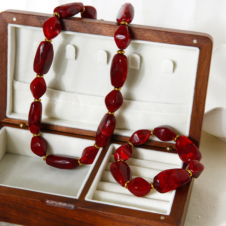Ensemble de colliers rétro en perles irrégulières en acrylique et hématite couleur or