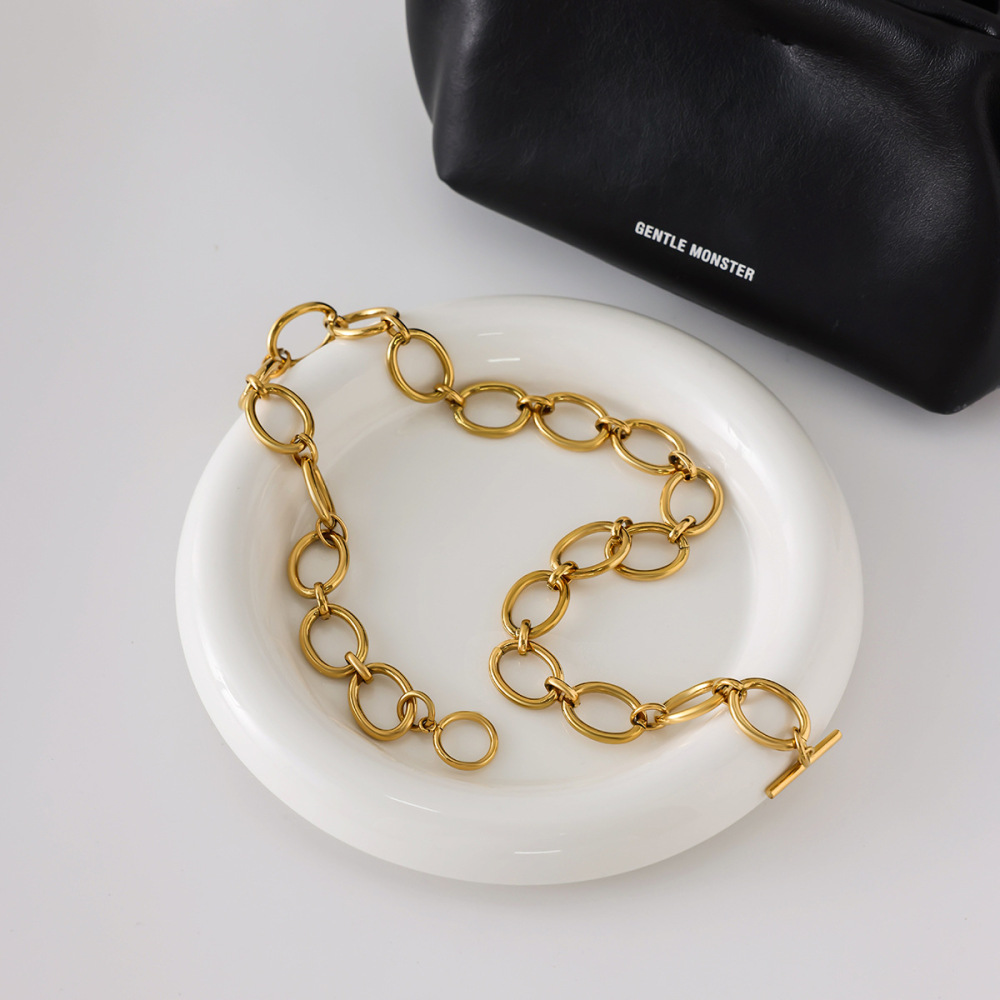 Collier Minimaliste Rond En Acier Inoxydable Étanche Couleur Or Pour Femme (1 Pièce) Image5