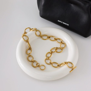 Collier Minimaliste Rond En Acier Inoxydable Étanche Couleur Or Pour Femme (1 Pièce) h5 Image5