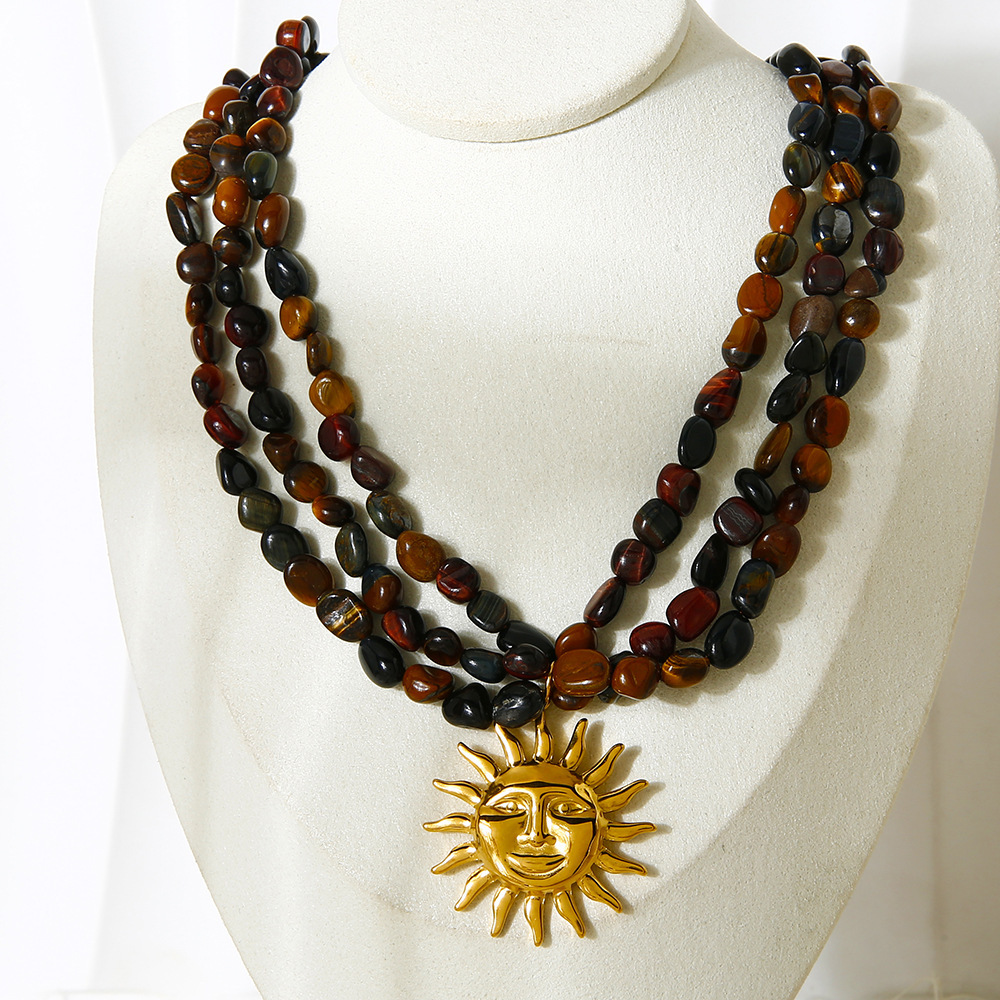 Collier De Perles En Forme De Soleil Couleur Or Avec Pierres Naturelles, 1 Pièce Image4