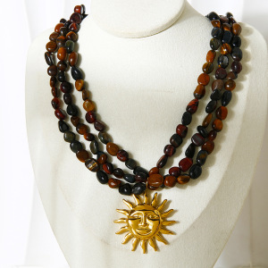 Collier De Perles En Forme De Soleil Couleur Or Avec Pierres Naturelles, 1 Pièce h5 Image4