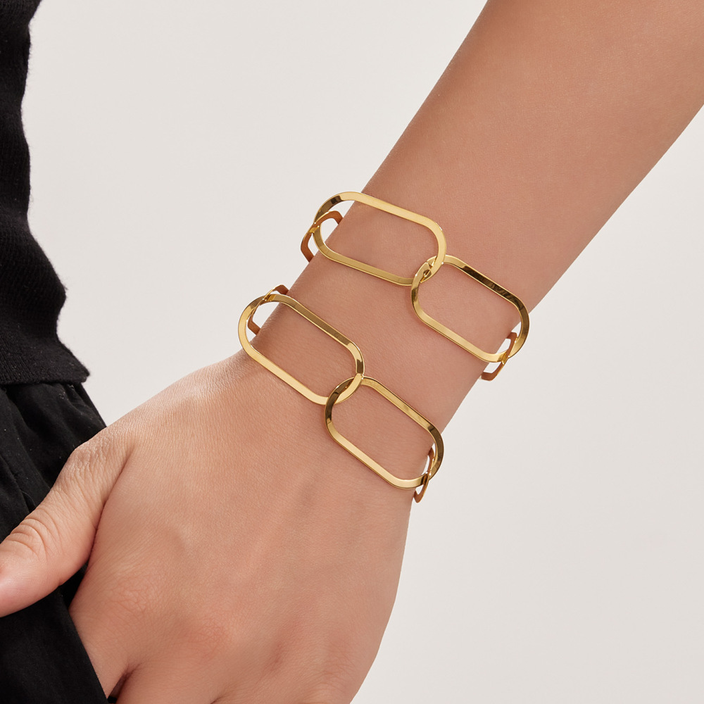 Ensembles De Bijoux Pour Femmes Simple Squircle En Acier Inoxydable Étanche Couleur Or h5Image4