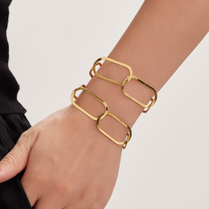 Ensembles De Bijoux Pour Femmes Simple Squircle En Acier Inoxydable Étanche Couleur Or h5 Image4