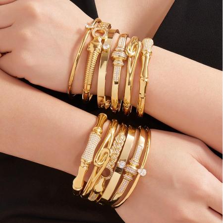 Bracelet jonc pour femme en acier inoxydable doré, imperméable, de forme irrégulière et torsadée, orné de zircon (1 pièce)