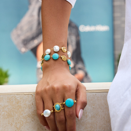Ensembles de bijoux pour femmes en perles de calaïte annulaires, acier inoxydable, couleur or, étanches