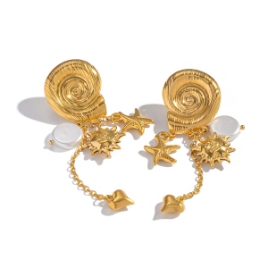 Boucles D'Oreilles Pendantes En Acier Inoxydable Doré, Étanches, En Forme De Soleil (1 Paire) h5 Image5