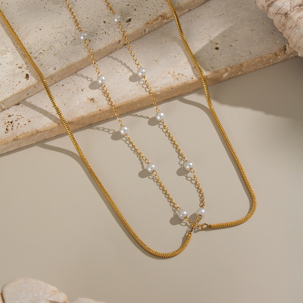 Collier À Plusieurs Rangs De Perles, En Acier Inoxydable Étanche Couleur Or Image4