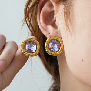 1 Paire De Boucles D'Oreilles Puces Rectangulaires Simples En Acier Inoxydable Étanche Couleur Or Pour Femmes h5 Image7