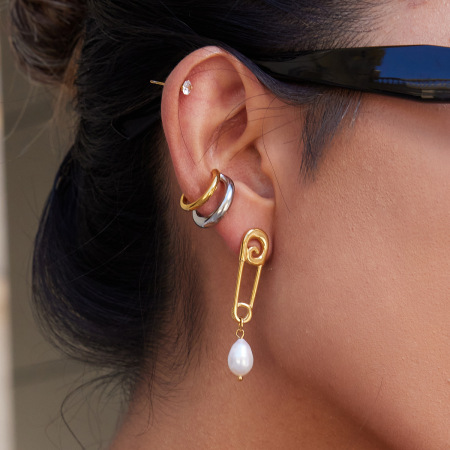 Boucles d'oreilles pendantes pour femme, style trombone classique, en acier inoxydable étanche, couleur or (1 paire).