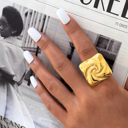 Bague femme simple, rétro, rectangulaire, en acier inoxydable étanche (1 pièce) 2