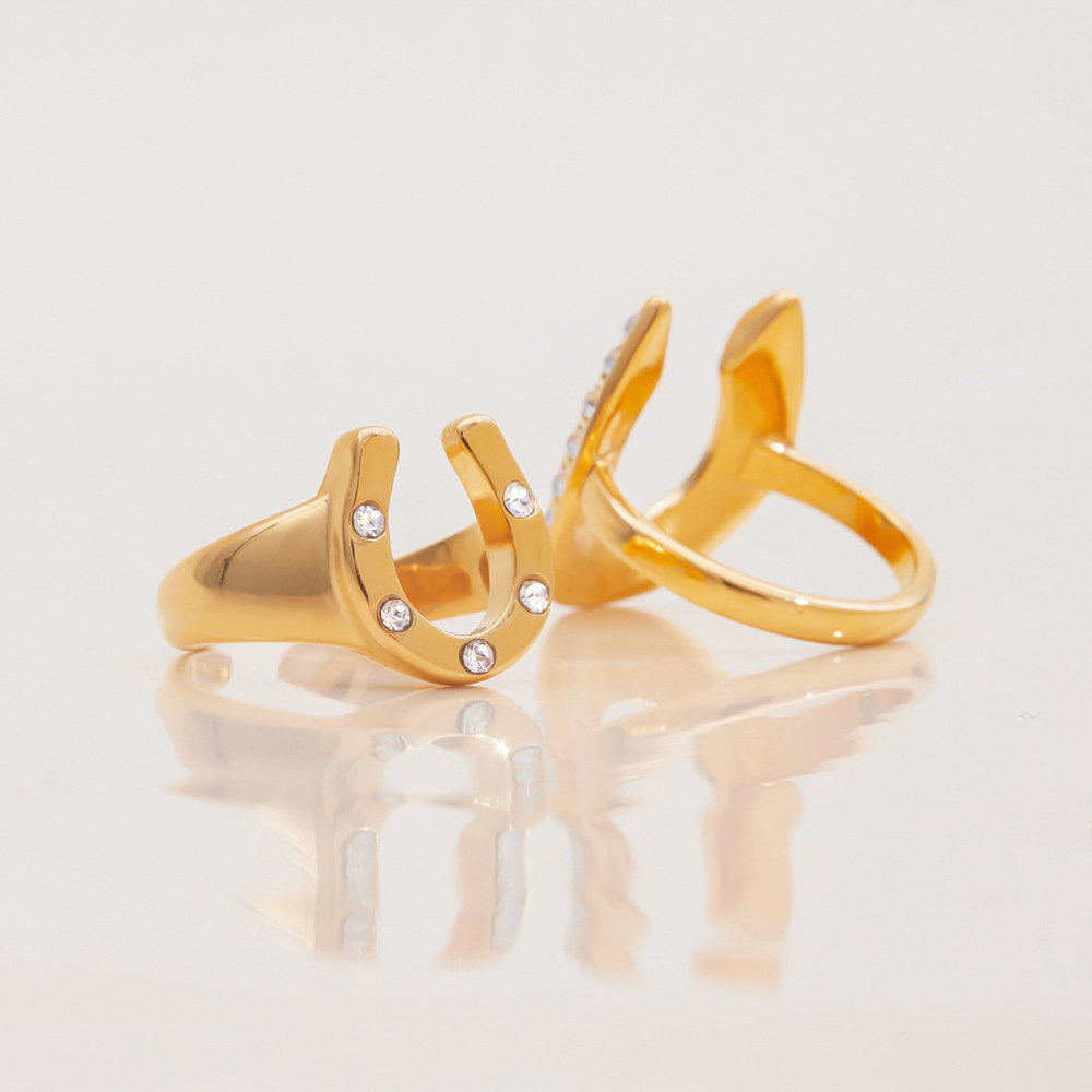 Bague De Luxe En Acier Inoxydable Doré, En Forme De Fer À Cheval, Étanche, À 1 Pièce Image5