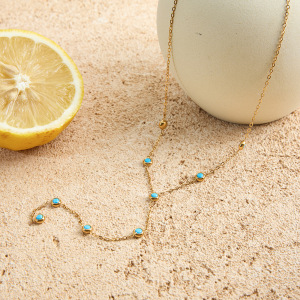 Collier Pendentif Minimaliste Rond En Acier Inoxydable, Étanche, Couleur Or, Avec Pierre Naturelle (1 Pièce) h5 Image5