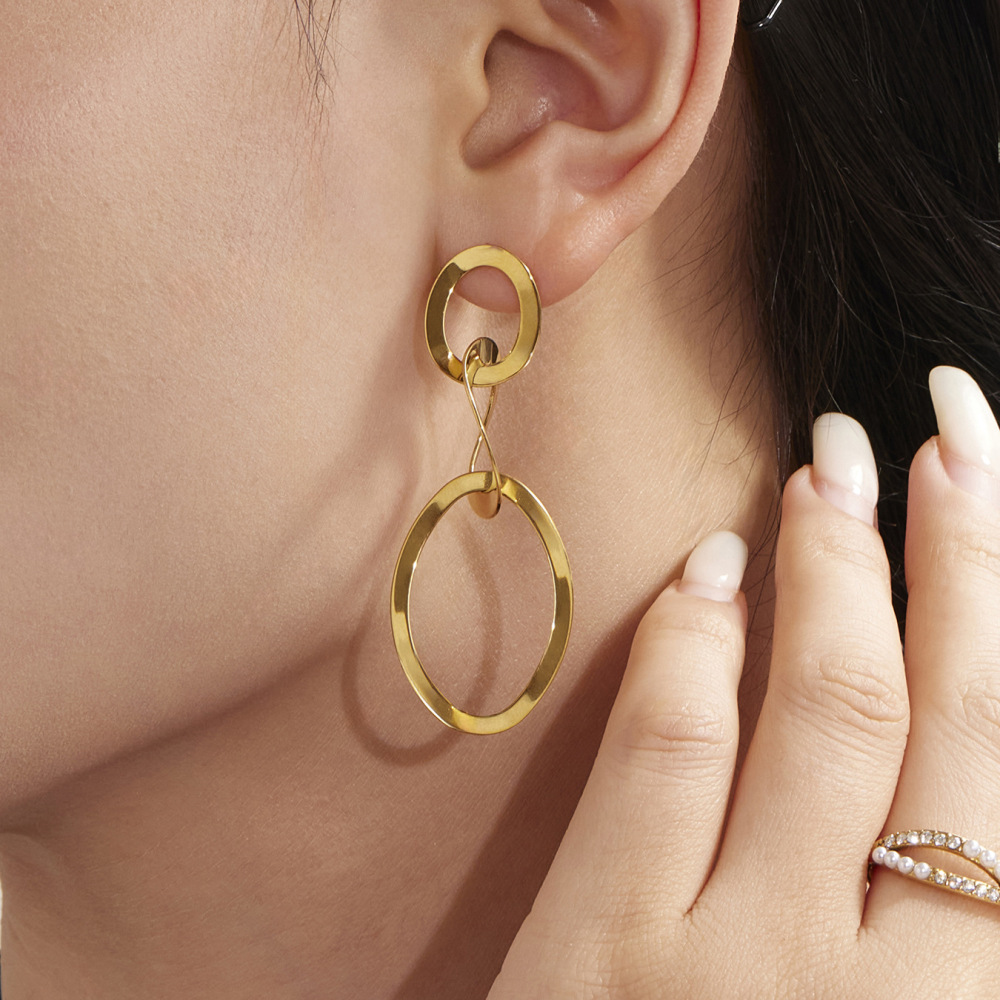 Ensembles De Bijoux Pour Femmes En Acier Inoxydable De Forme Ovale Irrégulière, Étanches Et De Couleur Dorée Image3