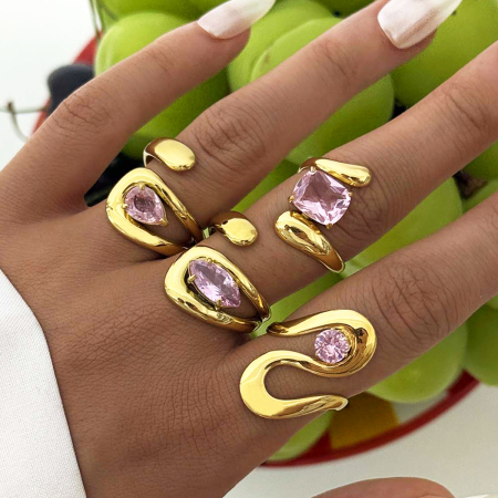 Bague femme élégante et luxueuse, en acier inoxydable, forme irrégulière, ornée de zircon et légèrement légère.