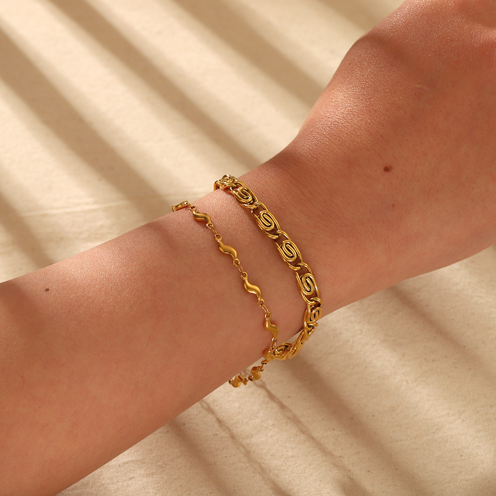 Bracelet Chaîne Simple Pour Femme, En Acier Inoxydable Étanche, Avec Formes Rondes Et Rectangulaires. Image3