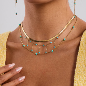 Collier Classique Pour Femme En Acier Inoxydable Calaite, Couleur Or, Avec Pierre Naturelle Et Chaîne, 1 Pièce h5 Image5