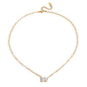 Collier Pendentif Femme Luxueux, Rectangulaire, En Acier Inoxydable, Étanche, Couleur Or, Avec Zircon, 1 Pièce h5 