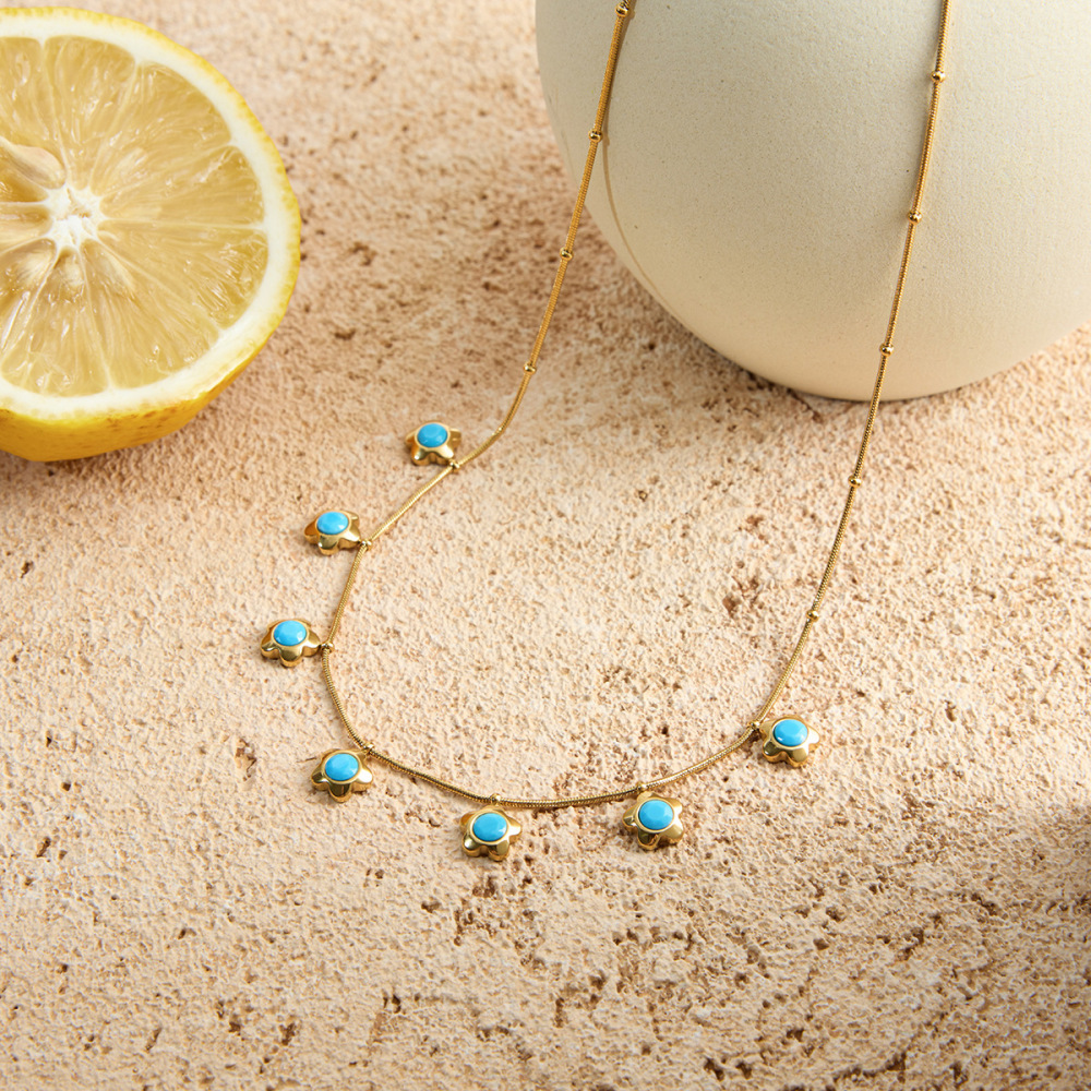 Collier Pendentif Femme En Acier Inoxydable Doré, Orné D'Une Fleur Romantique En Calaïte (1 Pièce) Image6