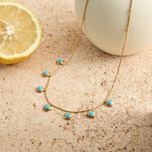 Collier Pendentif Femme En Acier Inoxydable Doré, Orné D'Une Fleur Romantique En Calaïte (1 Pièce) h5 Image6