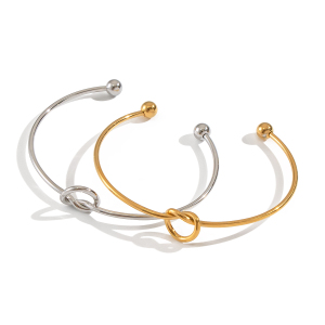Bracelet Manchette Simple Torsadé En Acier Inoxydable Étanche Couleur Or (1 Pièce) h5 Image6