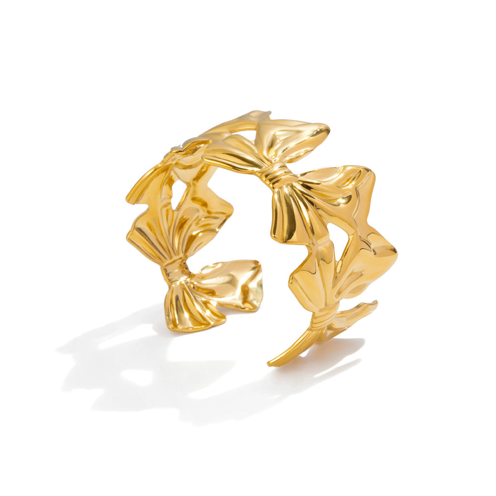 Bracelet Manchette Sophistiqué Pour Femme, En Acier Inoxydable, Étanche, Couleur Or, Avec Nœud Papillon (1 Pièce).