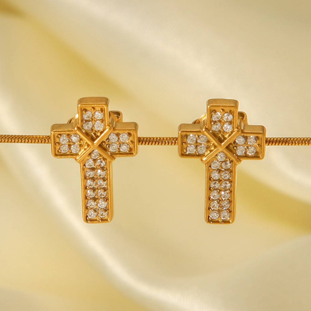 1 Paire De Boucles D'Oreilles À Tige En Acier Inoxydable Et Zircon Pour Femme h5Image6