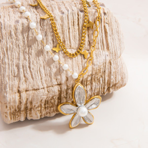 Collier Pendentif Femme Élégant Et Romantique En Acier Inoxydable Étanche, Orné D'Une Fleur (1 Pièce) h5 Image4