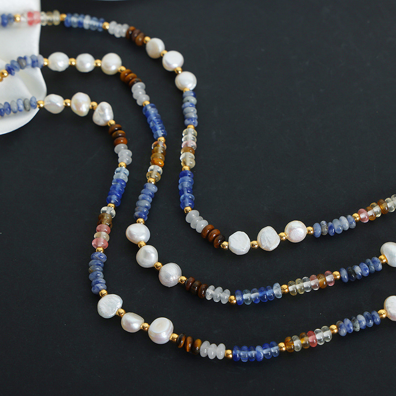 Collier De Perles Élégant Pour Femme, En Acier Inoxydable Imperméable, Couleur Or, Avec Pierres Naturelles (1 Pièce) h5Image4