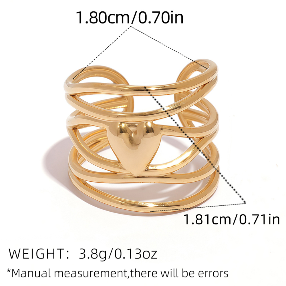 Bague Femme Simple, Rétro, En Forme De Cœur Irrégulière, En Acier Inoxydable Étanche (1 Pièce) h5Image2
