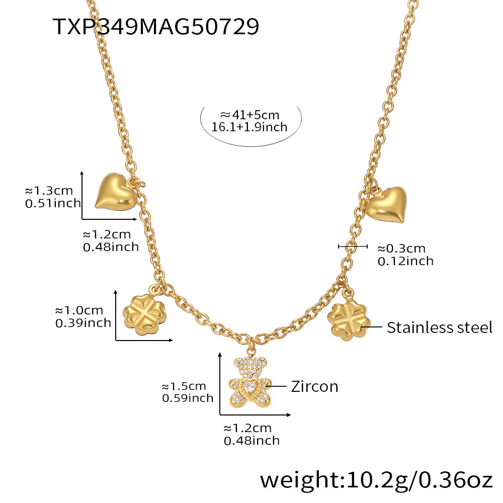 Ensembles De Bijoux Pour Femmes En Acier Inoxydable Imperméable, Couleur Or, Avec Ours Mignon Et Trèfle