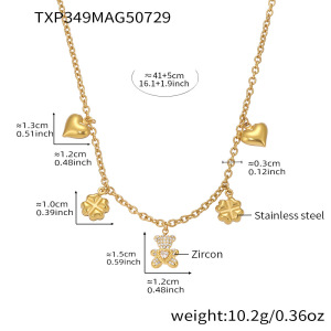 Ensembles De Bijoux Pour Femmes En Acier Inoxydable Imperméable, Couleur Or, Avec Ours Mignon Et Trèfle h5